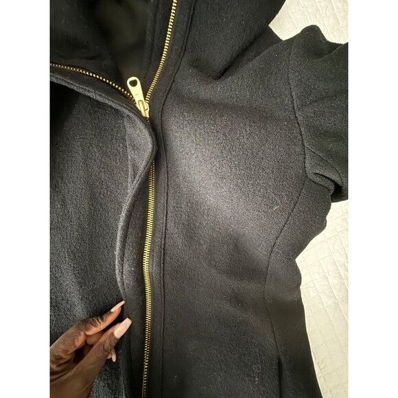 Club Monaco Womens Italian Wool Coat XS Black Leather Sleeve Detail - Picture 6 of 11